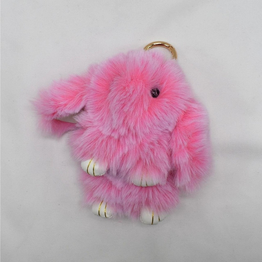 Pink Fuzzy Bunny Keychain Furry Plush Rabbit Purse Bag Charm Kawaii Coquette New